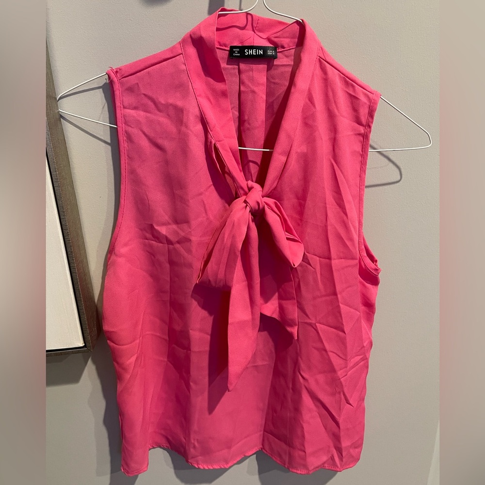 Pink tie collar sleeveless top - Buy 2, Get 1 Free